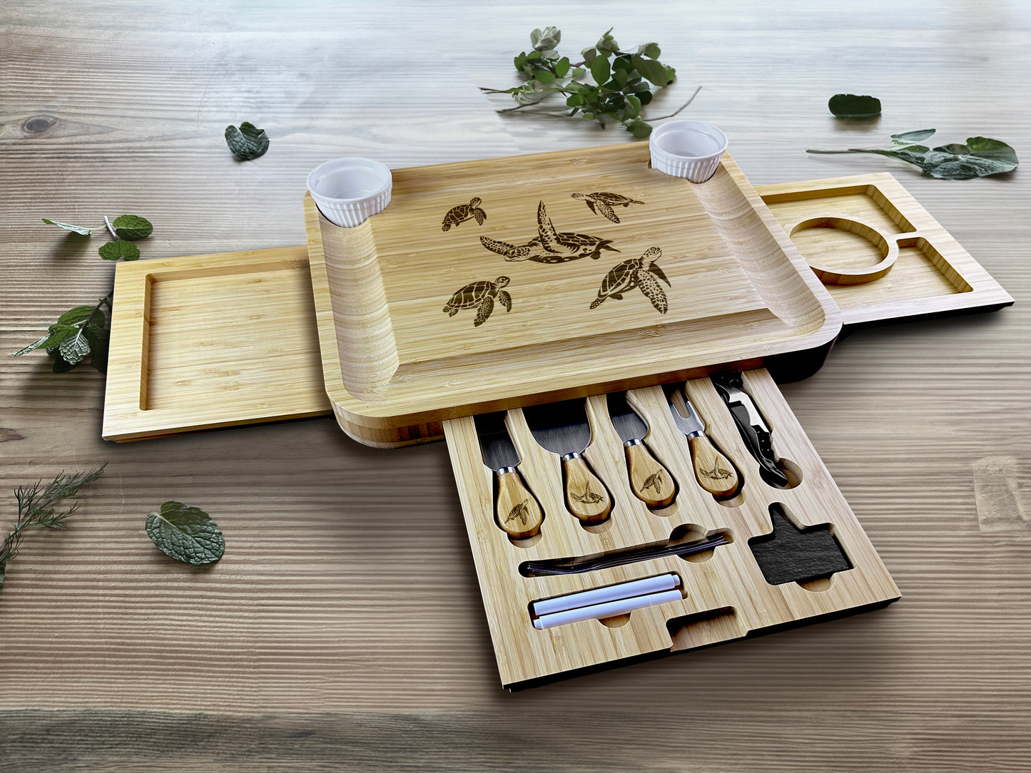 Custom Engraved Charcuterie Board and Tools with Side Drawers - 16"(31") x 13"