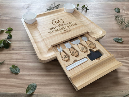 Custom Engraved Charcuterie Board and Tools - 13" x 13"