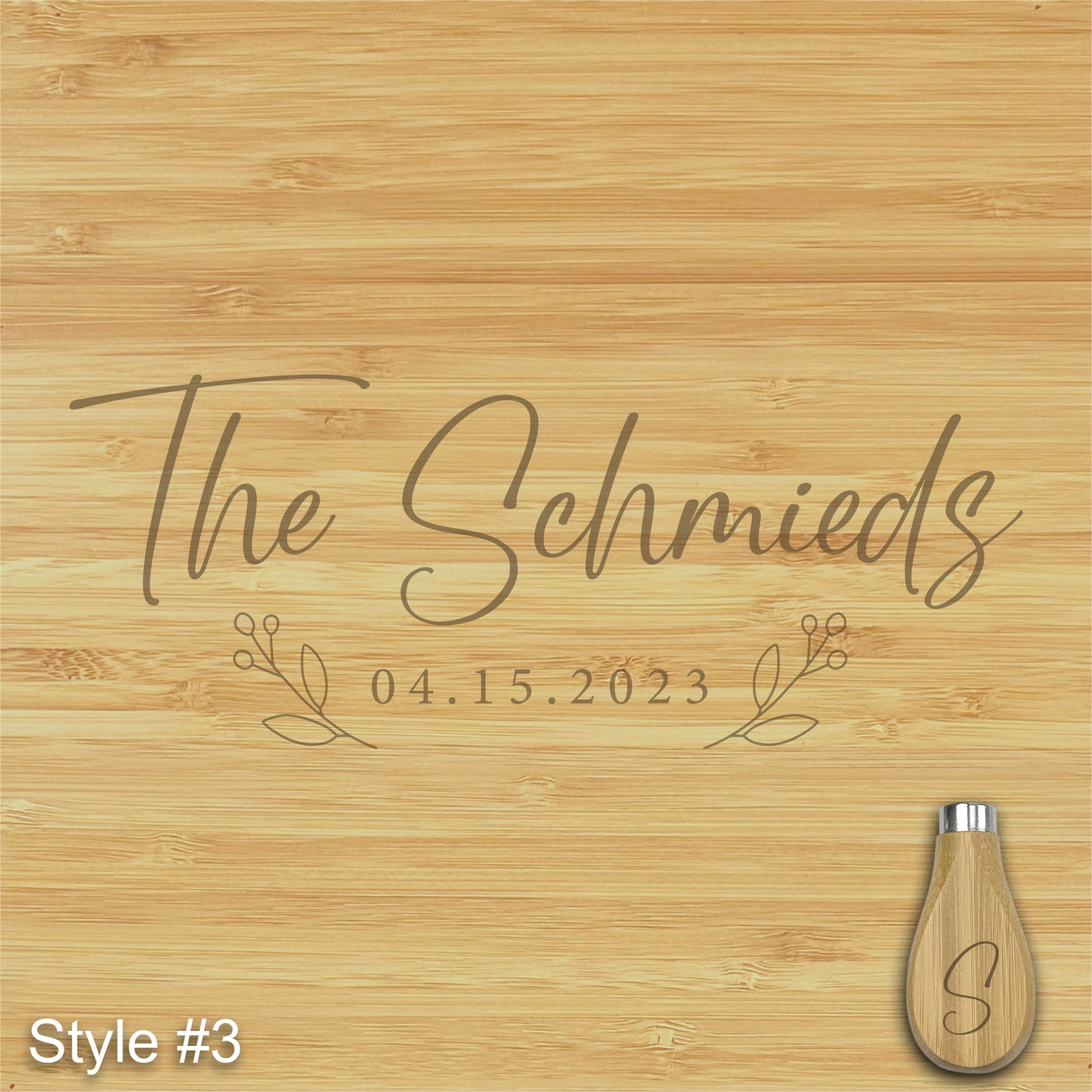 Custom Engraved Charcuterie Board and Tools - 13.5" x 13.5"