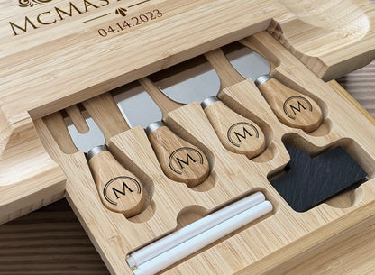 Custom Engraved Charcuterie Board and Tools - 13" x 13"